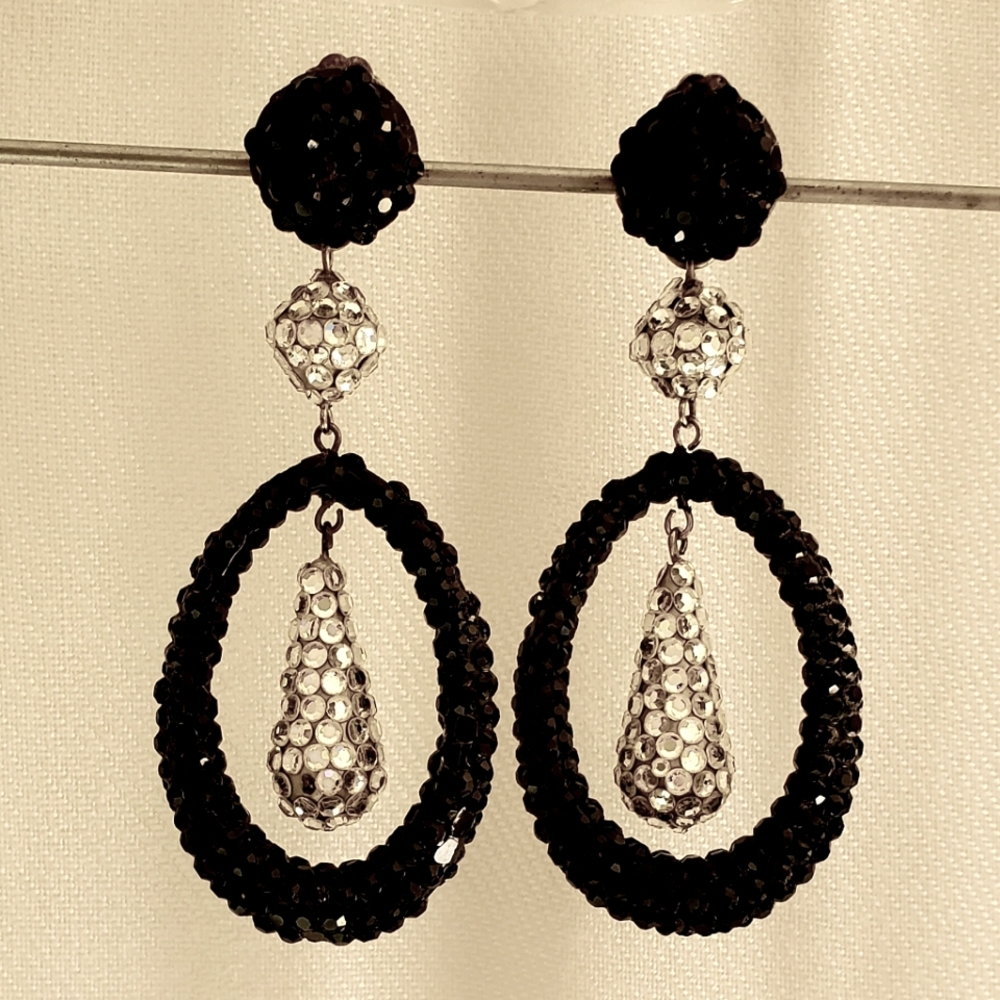 Vintage 80's Richard Kerr Dangle Rhinestone Crystals Clip-on Designer Earrings